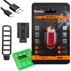 Fenix BC05R V2 USB-C Rechargeable Bike Light Bicycle red Tail Light with EdisonBright Charging Cable Carrying case Bundle