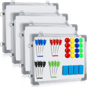 4 Pack Magnetic Board Small Dry Erase White Board 12'' x 16'' Double Sided Dry Erase Board for Wall with 16 Magnetic Markers and 4 Dry Eraser for Home School Office in Kuwait