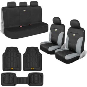 Cat® MeshFlex Automotive Seat Covers/Floor Mats for Cars Trucks and SUVs – Black Car Seat Covers, Truck Seat Protectors with Gray Honeycomb Trim with Rubber Heavy Duty Floor Mats
