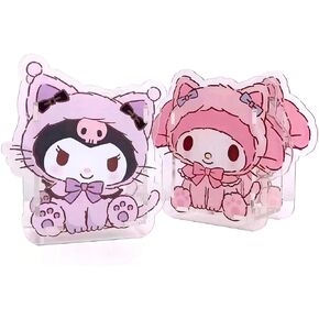 2 Pieces Cute Pen Holder，Kawaii Mini Clear Acrylic Pencil Holder，My Melody and Kuromi Desktop Organizer Stationery Storage Holder for Kids Girls，Easy Assembly Anime Pencil Cup Desk Decor