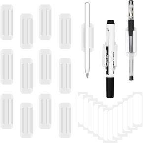 12 Pack Pen Holder for Desk, Silicone Pencil Holder with 12 Extra Adhesive Stickers, Adhesive Pen Holder & Marker Clip for Classroom Office Desk or Any Surface, Teacher Accessories Supplies (Black)