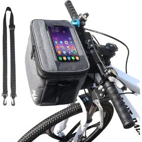 Bicycle Handlebar Bag, Touchable Transparent Bicycle Phone Holder, Waterproof Bicycle Front Frame Bag with Mesh Pocket, Cold and Warm Insulation for Outdoor Cycling