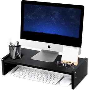 KINLINK Wood Monitor Stand Riser, Monitor Riser with 2 Adjustable Height, 15.8 inch Computer Riser for Computer, iMac, PC, Printer, Computer Monitor Stand for Home & Office, Black