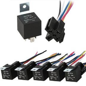5 Pack JD1912 12v 40A Automotive Relay Harness JD1914 40A 12 Volt 5Pin Relay kit Relay Switch Power with Harness Spdt 12V 5Pin SPST Harness Relay Sockets 30/40 amp Relay Car Starter Relay 5pin