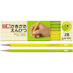 Mitsubishi Pencil K45632B Kakikata Pencil, Triangular Shaft, 2B, Yellow-Green, 1 Dozen