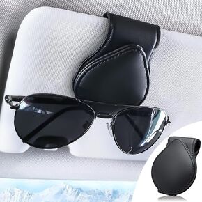 Sunglass Holder for Car Visor, Magnetic Leather Car Visor Sunglasses Holder Clip Car Glasses Holder Clip Eyeglasses Mount for Car Sun Visor - Black