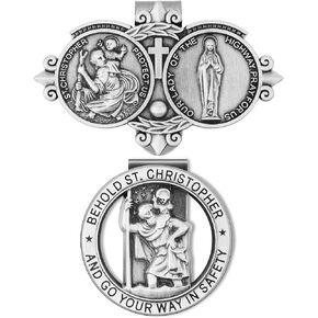2 Pieces St Christopher Medal for Car, Our Lady of The Highway Visor Clip for Car Round Saint St Christopher Visor Clip for Protection While Driving Auto Sun Visor Accessories