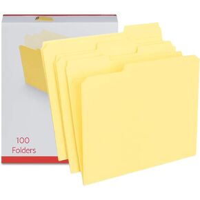 1InTheOffice Yellow File Folder Letter Size, 1/3 Cut Assorted Tab, Reinforced File Folders, Letter Size Folder 100/Pack
