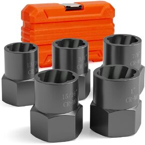 5PCS Bolt Extractor Kit Heavy Duty, 1/2" Drive Impact Lug Nut Remover Tool, Nut Extractor Set Large Size 19-25mm For Removing Stripped, Damaged, Rounded off and Rusted Nuts, Bolts, Studs