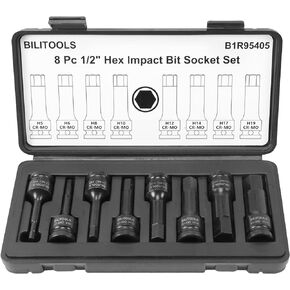 BILITOOLS 8-Piece Impact XZN Triple Square Spline Bit Socket Set 1/2 inch Drive, M5-M18, Cr-Mo Steel