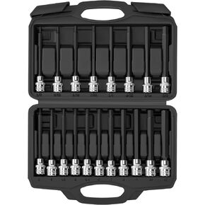 19-Piece 3/8 Inch Drive Extra Long Allen Hex Bit Socket Set, Standard SAE (1/8" - 3/8") & Metric(3mm-12mm)