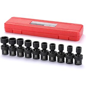 MIXPOWER 12 Pieces 1/4" Drive Metric Shallow Universal Impact Socket Set, CR-MO, Swivel Socket with Flexible Wobble, 5mm - 15mm