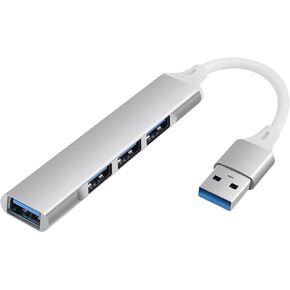 YACSEJAO 4-Port USB Hub, Ultra Slim USB 3.0 & 2.0 Expander Adapter Multi USB Port Data Hub for Notebook PC, Laptop, MAC, USB Flash Drives, and Mobile HDD, etc. (Silver)