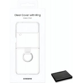 Samsung Galaxy Z Flip 4 Clear Cover with Integrated Ring - Secure Grip, Transparent Design Protection, Easy Installation, Premium Quality, Includes Microfiber Cleaning Cloth
