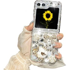for Samsung Galaxy Z Flip 5 5G Case,Luxury Bling Diamond Rhinestone Gemstone 3D Perfume Bottle and Flower Gemstone Soft TPU Back Cover Case for Women Girls with Galaxy Z Flip 5 5G (2023)