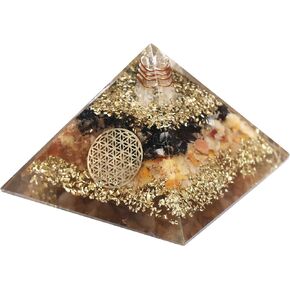 Crocon Yellow aventurine & black tourmaline Orgone Pyramid with flower of life symbol pyramids healing stone orgonite gemstone pyramid reiki crystal chakra organite size2.5 inch