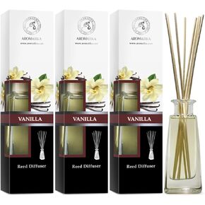 Reed Diffuser with Natural Essential Oil Vanilla 3 x 3.4 Fl Oz(100ml) - Scented Reed Diffuser - Gift Set with Bamboo Sticks - Best for Aromatherapy - SPA - Home - Office - Fitness Club