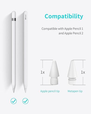 Metapen Pencil Tips for Apple Pencil 2nd and 1st Generation - 1:1 Original Size (4pcs, 2X More Durable), Fit Well with iPad Pen for iPad Pro/Mini/Air, Active Stylus Nibs (White, NOT Yellow) in Kuwait