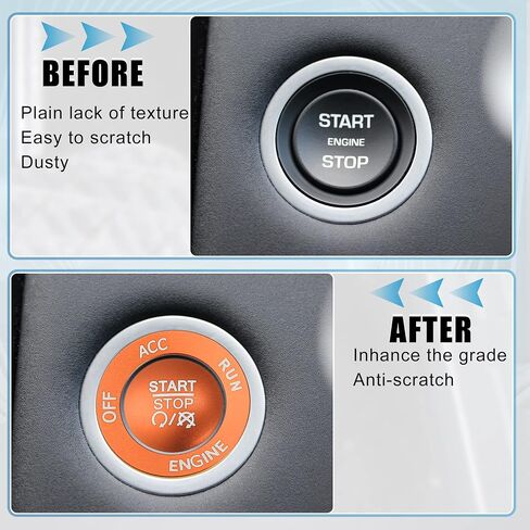 X AUTOHAUX Engine Start Stop Button Cover Kit One Click Push Start Button Trim Sticker for Dodge Charger Challenger Durango Aluminum Alloy Black in Saudi Arabia