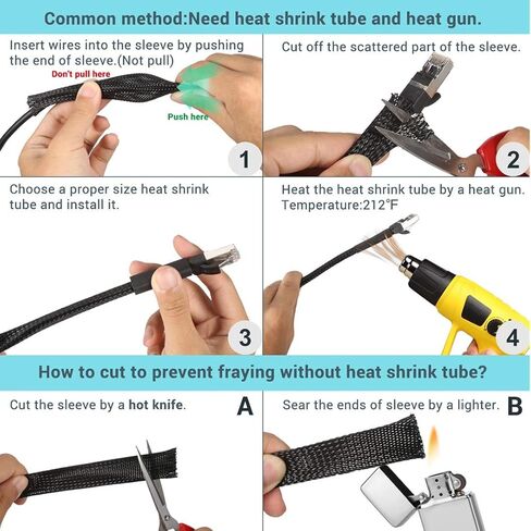 Cable Sleeves - PET Expandable Wire Loom 1/2"-25ft, Braided Wire Hider Mesh, Cord Management Organizer for USB Power Video Cable, Flexible Wrap Cover w/Heat Shrinkable Tubes, Black&Yellow in Kuwait