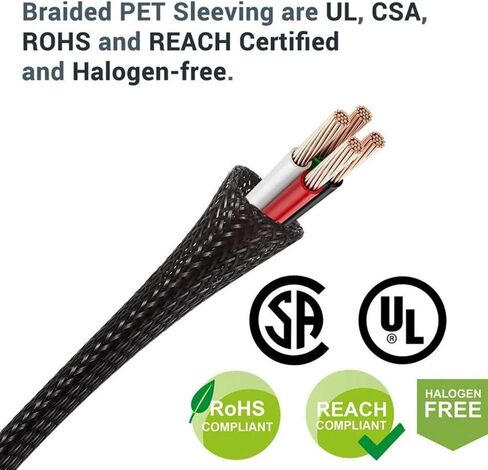 Cable Sleeves - PET Expandable Wire Loom 1/2"-25ft, Braided Wire Hider Mesh, Cord Management Organizer for USB Power Video Cable, Flexible Wrap Cover w/Heat Shrinkable Tubes, Black&Yellow in Kuwait