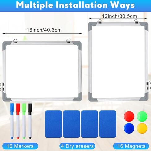 4 Pack Magnetic Board Small Dry Erase White Board 12'' x 16'' Double Sided Dry Erase Board for Wall with 16 Magnetic Markers and 4 Dry Eraser for Home School Office in Kuwait