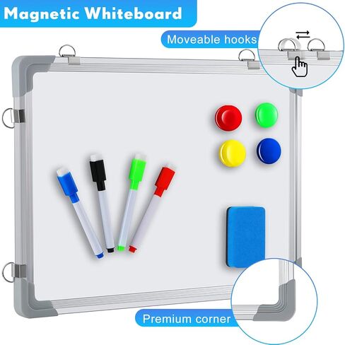4 Pack Magnetic Board Small Dry Erase White Board 12'' x 16'' Double Sided Dry Erase Board for Wall with 16 Magnetic Markers and 4 Dry Eraser for Home School Office in Kuwait