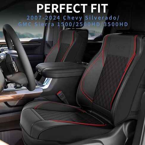oEdRo 5PCS Car Seat Covers Full Set Compatible with 2007-2024 Chevy Silverado/GMC Sierra 1500 2500HD 3500HD Crew/Double/Extended Cab, Truck Waterproof Leather Seat Cover Protectors (Black) in Saudi Arabia