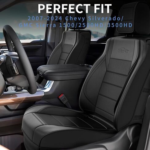 oEdRo 5PCS Car Seat Covers Full Set Compatible with 2007-2024 Chevy Silverado/GMC Sierra 1500 2500HD 3500HD Crew/Double/Extended Cab, Truck Waterproof Leather Seat Cover Protectors (Black) in Saudi Arabia