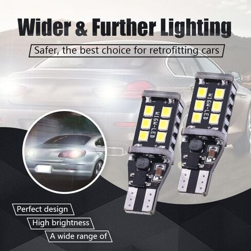 2 قطعة سيارة T15-2835-15SMD LED لمبة، 1.57 بوصة × 0.39 بوصة W16W 750LM ضوء فرامل عالي السطوع عكس الضوء، تيار مستمر 12 فولت Canbus التوصيل والتشغيل ضوء الإشارة، عالمي لمصباح إضاءة السيارات (أبيض) in Saudi Arabia