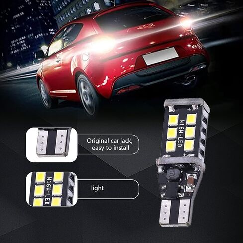 2 قطعة سيارة T15-2835-15SMD LED لمبة، 1.57 بوصة × 0.39 بوصة W16W 750LM ضوء فرامل عالي السطوع عكس الضوء، تيار مستمر 12 فولت Canbus التوصيل والتشغيل ضوء الإشارة، عالمي لمصباح إضاءة السيارات (أبيض) in Saudi Arabia