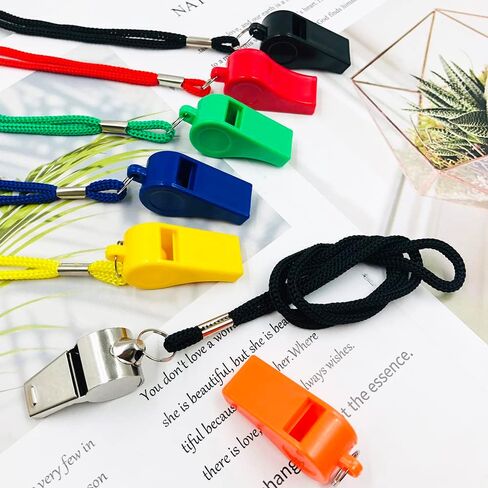 ماكسين 10 عبوات من الصفارات مع الحبال بكميات كبيرة، 8 صفارات بلاستيكية ملونة و2 صفارات من الفولاذ المقاوم للصدأ للميدان ورجال الإنقاذ والمدارس والحكام والمدربين in Kuwait