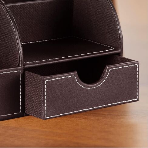 Desk Organizer, PU Leather Desktop Organizers and Accessories, Office Supplies Multi-Functional Caddy Storage with 6 Compartments and 1 Drawer, Workspace Organizer for Office Home School Classroom in Saudi Arabia