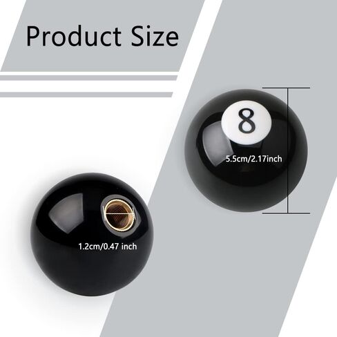 8 Ball Billiard Black Round Shift Knob, Speed Gear Shifter Knob, Acrylic Gear Shift Knob with 3 Adapters Universal Fit for Manual Vehicles M8x1.25, M10x1.25, M10x1.5, M12x1.25 in Kuwait