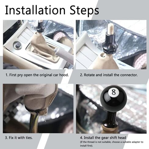 8 Ball Billiard Black Round Shift Knob, Speed Gear Shifter Knob, Acrylic Gear Shift Knob with 3 Adapters Universal Fit for Manual Vehicles M8x1.25, M10x1.25, M10x1.5, M12x1.25 in Kuwait