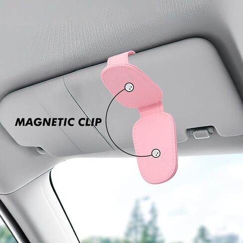 Sunglasses Holders for Car Visor 1 Pack Clip-on Leather Sunglass Holder Magnetic Sunglass Holder for Car Adjustable Glasses Clamp for sdda,SUV (Rose Red) in Kuwait