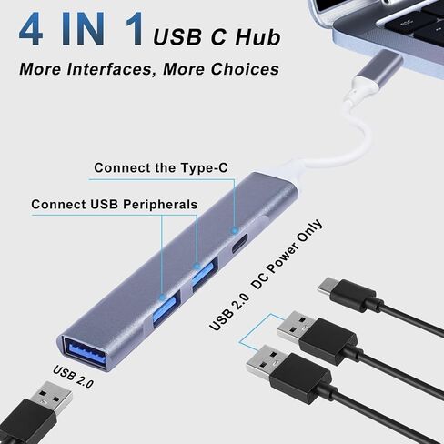 موزع USB C 3.0، محول USB C إلى USB ذو 4 منافذ، محول USB C فائق النحافة، موزع USB، قاعدة USB C، موسع USB لأجهزة الكمبيوتر المحمول، iMac Pro، MacBook Air، Mac، USB إلى USB C، USB C إلى USB in Saudi Arabia