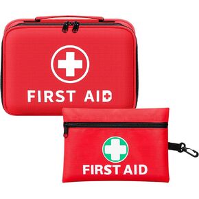 First-Aid-Kit-for-Home-Car-Travel-Camping-Businesses, Large+Small First Aid Kit, Include Trauma Pad, Ice Pack, Emergency Blanket, Fabric Bandages, Perfect for Hiking, Survival, Office (Rainlos)