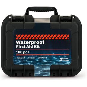 RHINO RESCUE Waterproof Marine First Aid Kit for Boat Durable First Aid Box for Crews with Emergency Medical Supplies for Travel & Fishing (Black)