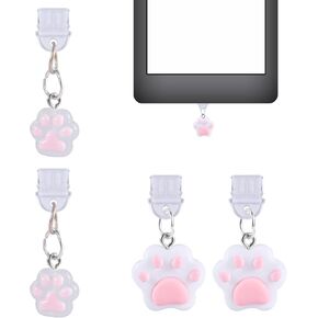 BOXOB 4 Pack USB C Dust Plug Charm, Cat Paw Type C Anti Dirt Plug Cover, Cute Charging Port Protector Cap Stopper Compatible with Kindle Released after 2021, Other Type-C Devices Phone Accessories