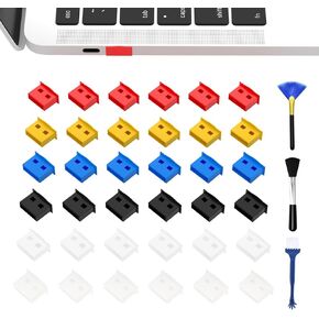 36PCS 6 Colors USB Type A Port Dust Cover Plugs,Comes with Three Multi-Function Cleaning Brushes,USB Port Standard-A Female Anti Dust Cover Plugs Protector Stopper Cap for Desktop PC Laptop