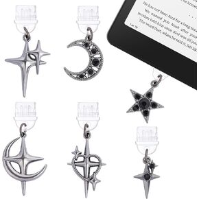 Y2K Dust Plug Charms for Kindle - 6 Pcs Fantasy Goth Stars Pendant Compatible with Type C/USB C Charger Port Gifts