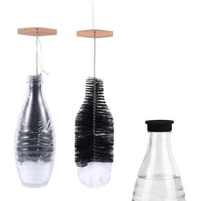 BOXOB Bottle Brush for Sodastream, 14.56 Inch Large Soda Bottle Cleaning Brush Gentle & Anti-Scratch Bristles Washing Cleaner Tool with Comfortable Wood Long Handle