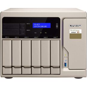 QNAP TS-877 NAS Server, AMD Ryzen 7 8-Core 3.0GHz CPU, 64GB DDR4 RAM, 2TB SSD, 24TB HDD, RAID, QTS 4.3 Operating System, Black, Metal, Floor/Surface Mount, Server Compatible