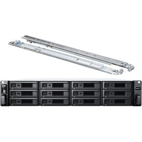 Synology Rackstation RS2423RP+ NAS Server مع وحدة المعالجة المركزية Ryzen 3.35 جيجا هرتز ، ذاكرة 32 جيجابايت ، تخزين 96TB HDD ، منافذ LAN 10GBE ، طاقة زائدة ، حزمة تشغيل DSM مع مجموعة السكك الحديدية