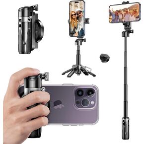 Selfie Stick for iPhone, Mini Tripod for MagSafe, Portable 4-in-1 Phone Tripod Stand with Remote & Cold Shoe Mounts, Fit All 4.7" to 7" Phones for Travel Vlog Photography Video Recording
