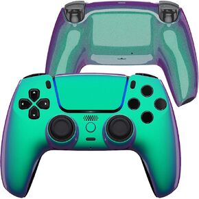eXtremeRate Luna Redesigned Front Shell Touchpad Compatible with ps5 Controller BDM-010 020 030 040 050, Replacement Bottom Shell Back Cover Compatible with ps5 Controller - Chameleon Green Purple
