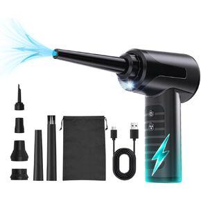 Electric Compressed Air Duster Rechargable Air Blower for Car 100000RPM Air Can Duster for Computer PC Mini Blower Cordless with Led Light Handheld Blower Keyboard Cleaner, Black