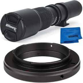 Ultimaxx 500mm f/8 Multi-Coated Preset Telephoto Lens Kit Includes T-Mount Adapter for Nikon F Mount & Microfiber Cleaning Cloth - Compatible with SLR/DSLR Cameras