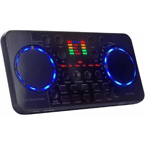 HXBER V300 Pro Live Sound Card Multifunctional Rechargeable BT Sound Card for Singing/Live Broadcasting/Recording Voice and Music Compatible with Computer and Smart Phone, Black